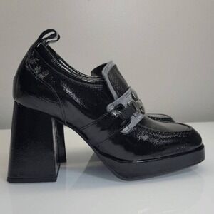 Casta Heel Buckle Loafer Women EU 39 US 8.5 Black Patent Leather Platform Chunky